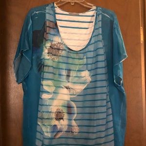 Avenue Striped tank with Sheer Floral overlay